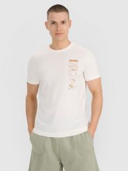 4F T-shirt regular z nadrukiem męski - biały S. Białe t-shirty męskie 4f, m, bez wzorów, z bawełny, bez kołnierzyka. Za 49.99 zł.