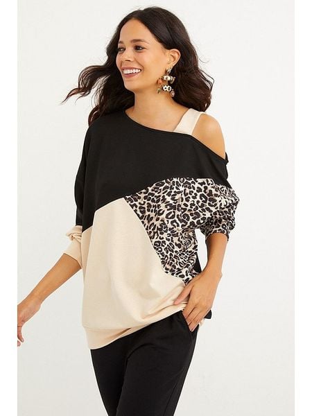 Cool and sexy Bluza w kolorze czarno-beżowym rozmiar: L. Brązowe bluzy bez kaptura damskie Cool and sexy, l, z bawełny. Za 73.93 zł.