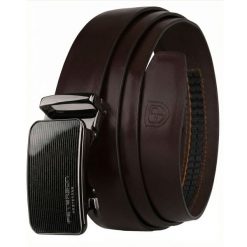 Skórzany pasek męski w ciemnobrązowym kolorze z automatyczną klamrą Peterson PTN A010-D.BROWN. Brązowe paski męskie Peterson, bez wzorów, ze skóry, eleganckie. Za 99.99 zł.