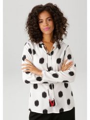 Aniston Bluzka w kolorze biało-granatowym rozmiar: 38. Białe bluzki damskie Aniston, bez wzorów, bez kołnierzyka, bez ramiączek. Za 56.66 zł.