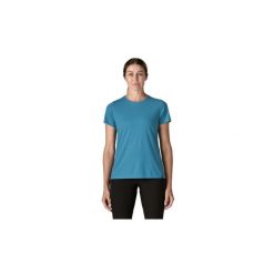 Koszulka turystyczna damska Capilene Cool Trail Shirt Women. Niebieskie bluzki damskie Patagonia, bez wzorów, bez kołnierzyka. Za 199.99 zł.