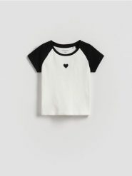 Prążkowany t-shirt - wielobarwny. Koszulki dziewczęce Reserved, m, bez wzorów, z bawełny, bez ramiączek. Za 22.99 zł.