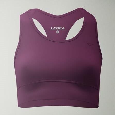 Crop top sportowy treningowy FEBE. Fioletowe topy sportowe damskie Legea, l, bez wzorów, z materiału, bez ramiączek. W wyprzedaży za 84.50 zł.