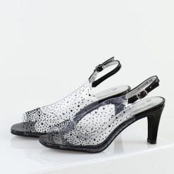 Czarne silikonowe sandały damskie na szpilce z ozdobą, transparentne Potocki 43317. Czarne sandały damskie POTOCKI, z aplikacjami, ze skóry, bez obcasa, na szpilce. Za 159.00 zł.