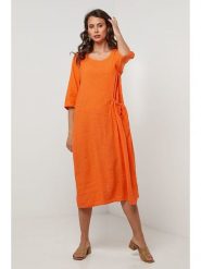 Lin Passion Lniana sukienka w kolorze pomarańczowym rozmiar: 34/36. Pomarańczowe sukienki damskie Lin Passion, na co dzień, z aplikacjami, ze lnu, klasyczne, bez kołnierzyka, bez ramiączek, midi, proste. Za 173.99 zł.