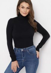 Czarny Golf z Długim Rękawem Adegera. Czarne golfy damskie Born2be, l, bez wzorów, z dzianiny, bez ramiączek. Za 49.99 zł.