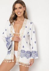 Białe Bawełniane Ponczo z Haftem Cekinami i Frędzlami Nalurina. Białe bikini damskie Born2be, bez wzorów. Za 169.99 zł.