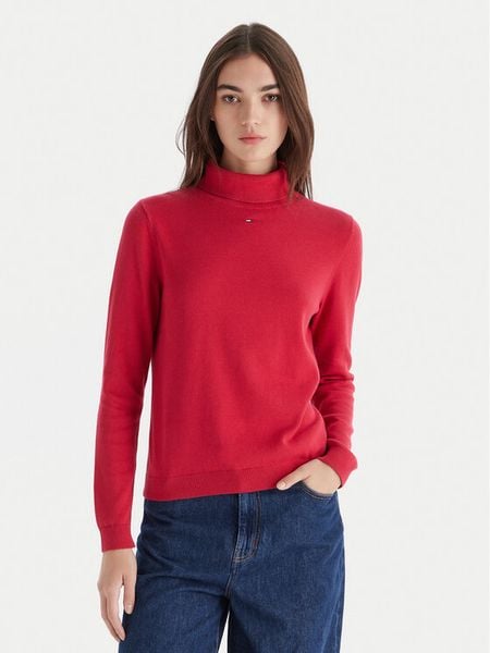 Tommy Jeans Golf Essential DW0DW21672 Czerwony Regular Fit. Czerwone golfy damskie Tommy Jeans, m, bez wzorów, z bawełny, bez ramiączek. Za 239.99 zł.