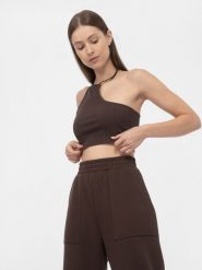 4F Crop top asymetryczny na jedno ramię damski M. Brązowe topy damskie 4f, m, bez wzorów, z dzianiny, z asymetrycznym kołnierzem. Za 79.99 zł.