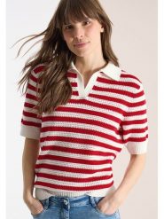 Cecil Koszulka polo w kolorze biało-czerwonym rozmiar: XL. Białe bluzki damskie Cecil, xl, bez wzorów, z bawełny, bez kołnierzyka, bez ramiączek. Za 77.95 zł.