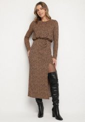 Panterkowa Sukienka z Gumką w Pasie i Ołówkowym Dołem z Rozcięciem Zenita. Sukienki damskie Born2be, na co dzień, l, bez wzorów, z jeansu, eleganckie, bez kołnierzyka, bez ramiączek, maxi, dopasowane. Za 119.99 zł.