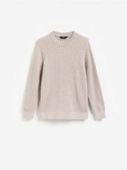 Strukturalny sweter z bawełny - beżowy. Brązowe swetry męskie Reserved, l, bez wzorów, z bawełny, bez kołnierzyka. Za 139.99 zł.