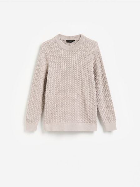 Strukturalny sweter z bawełny - beżowy. Brązowe swetry męskie Reserved, l, bez wzorów, z bawełny, bez kołnierzyka. Za 139.99 zł.