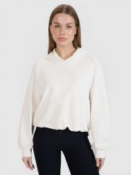 4F Bluza dresowa cropped nierozpinana z kapturem damska 4F x Anna Lewandowska - biała XL. Białe bluzy sportowe damskie 4f, xl, z bawełny. Za 149.99 zł.