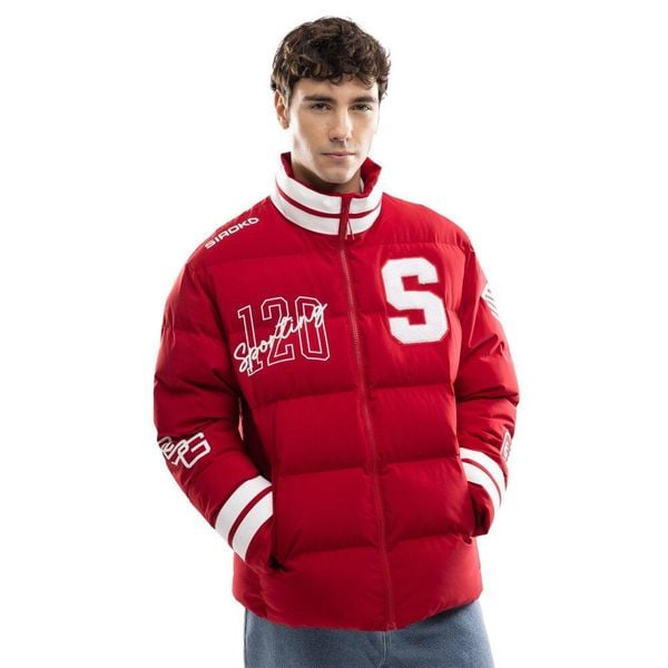 Męska kurtka puchowa 120. rocznica Real Sporting de Gijón Siroko SC120 El Bibi. Czerwone kurtki męskie SIROKO, m, bez wzorów, z puchu, bez kaptura. Za 927.00 zł.