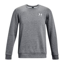 Bluza fitness męska Under Armour Essential Fleece Crew. Szare bluzy bez kaptura męskie Under Armour, bez wzorów, sportowe, bez kołnierzyka, bez ramiączek. Za 179.99 zł.