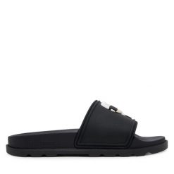 Klapki KARL LAGERFELD. Czarne klapki damskie Karl Lagerfeld, bez wzorów, bez obcasa. Za 439.99 zł.