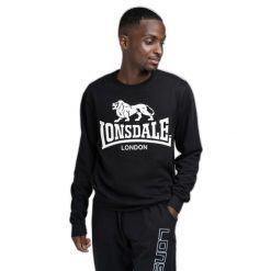 Bluza z okrągłym dekoltem Lonsdale Go Sport. Czarne bluzy sportowe męskie Lonsdale, bez wzorów, casualowe, bez kołnierzyka, bez ramiączek. Za 237.50 zł.