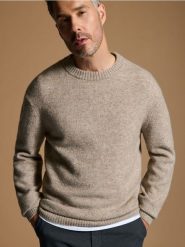 Sweter - beżowy. Brązowe swetry męskie Sinsay, l, bez wzorów, bez kołnierzyka. Za 79.99 zł.