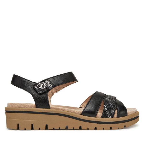 Sandały Caprice. Czarne sandały damskie Caprice, bez wzorów, bez obcasa, na koturnie. Za 249.99 zł.