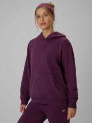 4F Bluza dresowa relaxed z kapturem damska - fioletowa M. Fioletowe bluzy z kapturem damskie 4f, l, z bawełny. Za 149.99 zł.