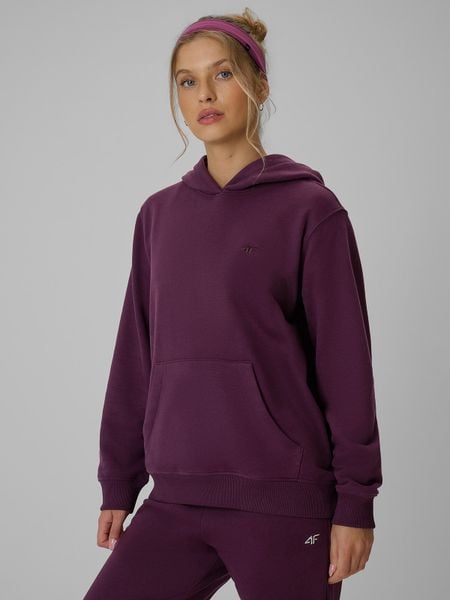 4F Bluza dresowa relaxed z kapturem damska - fioletowa M. Fioletowe bluzy z kapturem damskie 4f, l, z bawełny. Za 149.99 zł.