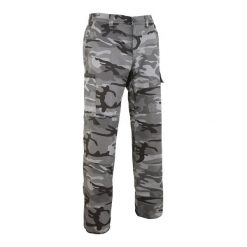 Spodnie Solognac Steppe 300 camo wytrzymałe. Szare spodnie materiałowe męskie SOLOGNAC, bez wzorów, z bawełny, sportowe. Za 89.99 zł.