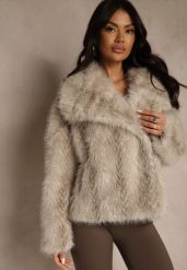 Beżowa Kurtka Futerko Ozdobione Cieniowanym Motywem Monideva. Brązowe kurtki damskie Renee, na wiosnę, l, bez wzorów, z futra, bez kaptura. Za 239.99 zł.