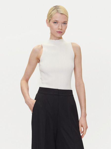 HUGO Bluzka Sarepilk 50542597 Écru Slim Fit. Bluzki damskie Hugo, s, bez wzorów, z wiskozy, bez kołnierzyka, bez ramiączek. Za 309.99 zł.