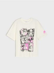 Bawełniana koszulka oversize z nadrukiem Winx Club - biały. Białe koszulki dziewczęce Sinsay, l, bez wzorów, z bawełny, bez ramiączek. Za 22.99 zł.