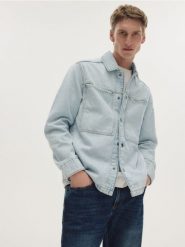 Jeansowa koszula regular fit - niebieski. Niebieskie koszule męskie Reserved, l, bez wzorów, z denimu, bez kołnierzyka, bez ramiączek. W wyprzedaży za 99.99 zł.
