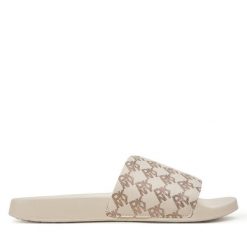 Klapki DKNY. Brązowe klapki damskie DKNY, bez wzorów, bez obcasa. Za 169.99 zł.