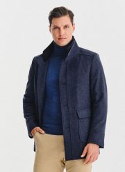 PAKO LORENTE – Granatowy płaszcz męski. Niebieskie płaszcze męskie Pako Lorente, na jesień, m, bez wzorów, z poliesteru. Za 999.99 zł.