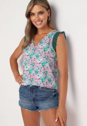 Zielony Wiskozowy Top Bez Rękawów w Drobne Kwiaty Irisina. Zielone topy damskie Born2be, s, bez wzorów, z wiskozy, bez kołnierzyka. Za 19.99 zł.
