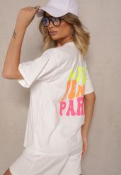 Biały T-shirt z Bawełny i Nadrukiem Xalauri. Białe t-shirty damskie Renee, bez wzorów, z bawełny, bez kołnierzyka. Za 74.99 zł.