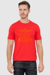 AERONAUTICA MILITARE Pomarańczowy t-shirt męski z aksamitnym logo. Brązowe t-shirty męskie AERONAUTICA MILITARE, l, bez wzorów, bez kołnierzyka. W wyprzedaży za 169.99 zł.