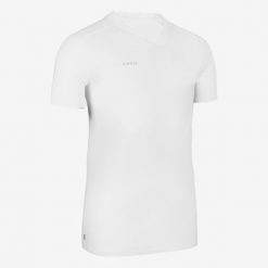 Koszulka do piłki nożnej Kipsta Essential. Białe t-shirty damskie KIPSTA, l, bez wzorów, z materiału, bez kołnierzyka. Za 29.99 zł.