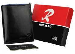 Portfel męski czarny z niebieską wstawką Ronaldo D1072-VT BLACK-BLUE. Czarne portfele męskie RONALDO, bez wzorów, ze skóry. Za 65.99 zł.