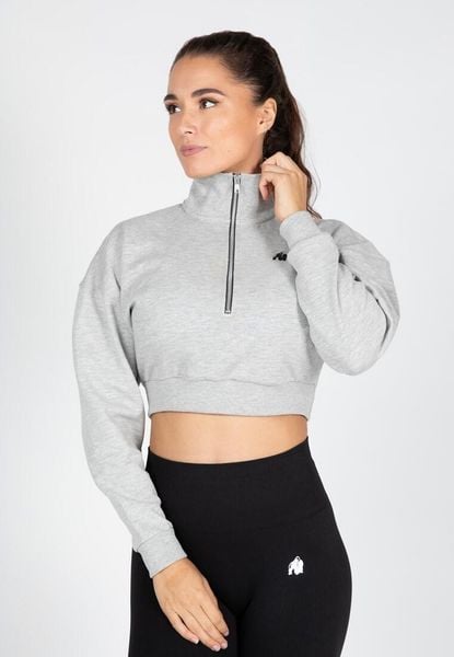 Ocala Cropped Bluza z zamkiem błyskawicznym do połowy - Szary. Szare bluzy bez kaptura damskie GORILLA WEAR, s, z bawełny. Za 229.00 zł.