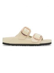Birkenstock Skórzane klapki "Arizona" w kolorze kremowym rozmiar: 37. Brązowe klapki damskie Birkenstock, bez wzorów, z lakierowanej skóry, bez obcasa. Za 783.23 zł.