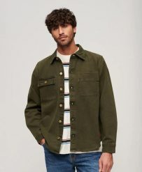 Superdry Surplus Canvas Overshirt — męska koszula z płótna, olive Khaki. Zielone koszule męskie Superdry., m, bez wzorów, z bawełny, bez kołnierzyka, bez ramiączek. Za 430.25 zł.