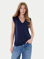 Guess Bluzka W5YP52 KCYW2 Granatowy Regular Fit. Niebieskie bluzki damskie Guess, xl, z aplikacjami, bez kołnierzyka, bez ramiączek. Za 129.99 zł.