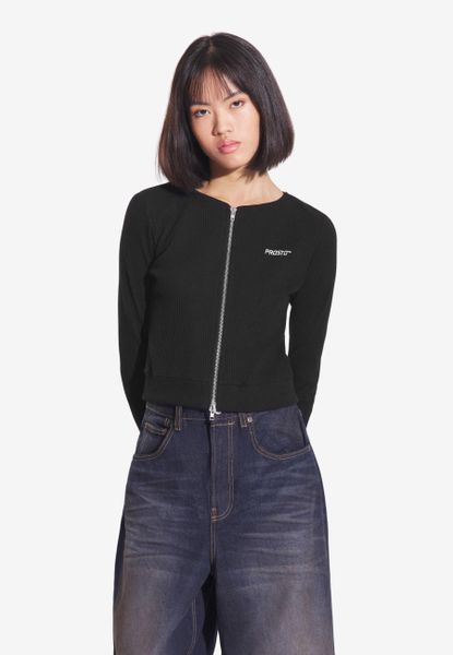 Top sportowy damski Prosto Zip Ribbed na suwak. Czarne topy sportowe damskie Prosto., l, z aplikacjami, z bawełny, bez ramiączek. Za 158.99 zł.