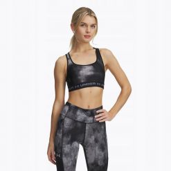 Damski Top Biustonosz Sportowy Under Armour Crossback Mid Print. Czarne biustonosze sportowe damskie Under Armour, bez wzorów. Za 159.99 zł.