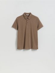 Koszulka polo slim - beżowy. Brązowe koszulki polo męskie Reserved, l, bez wzorów, z bawełny, bez ramiączek. Za 89.99 zł.