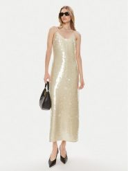 Samsøe Samsøe Sukienka koktajlowa Sally F24100193 Złoty Slim Fit. Żółte sukienki damskie Samsoe & Samsoe, m, bez wzorów, z syntetyku, wizytowe, bez kołnierzyka, bez ramiączek. Za 569.99 zł.