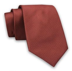 Miedziany Elegancki Klasyczny Męski Krawat -Angelo di Monti- 7 cm, Jednokolorowy, w Delikatne Prążki. Brązowe krawaty i muchy męskie Angelo di Monti, bez wzorów, z tkaniny, eleganckie. Za 49.99 zł.