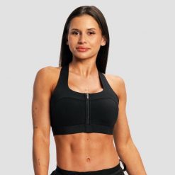 Biustonosz damski bieganie z zamkiem czarny Pulse X. Czarne biustonosze sportowe damskie GYMBEAM, bez wzorów, z elastanu. Za 101.90 zł.