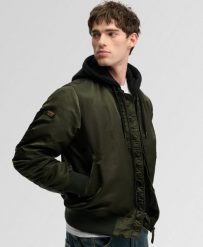 Superdry Kurtka Bomber MA1 z kapturem, lekko ocieplona – Surplus Goods Olive. Zielone kurtki damskie Superdry., l, z aplikacjami, z materiału, z kapturem. Za 393.50 zł.