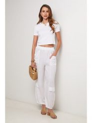 Lin Passion Lniane spodnie w kolorze białym rozmiar: 38/40. Białe spodnie materiałowe damskie Lin Passion, bez wzorów, ze lnu, klasyczne, z standardowym stanem. Za 130.99 zł.